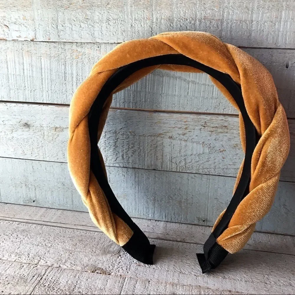 Gold Velvet Braided Twist Headband